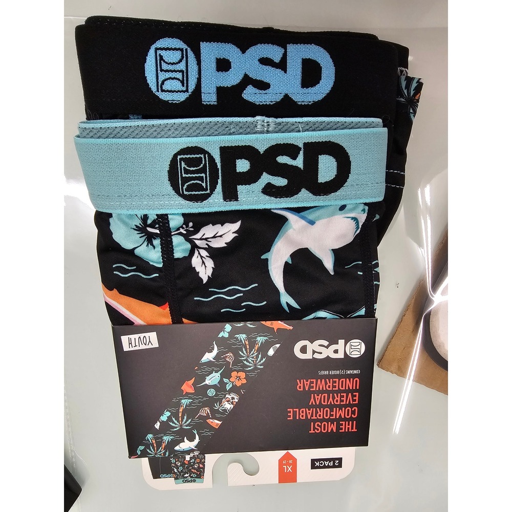 PSD Youth Boxer Briefs 2 Pack Jawsome Shark Tropical Black XL Underwear